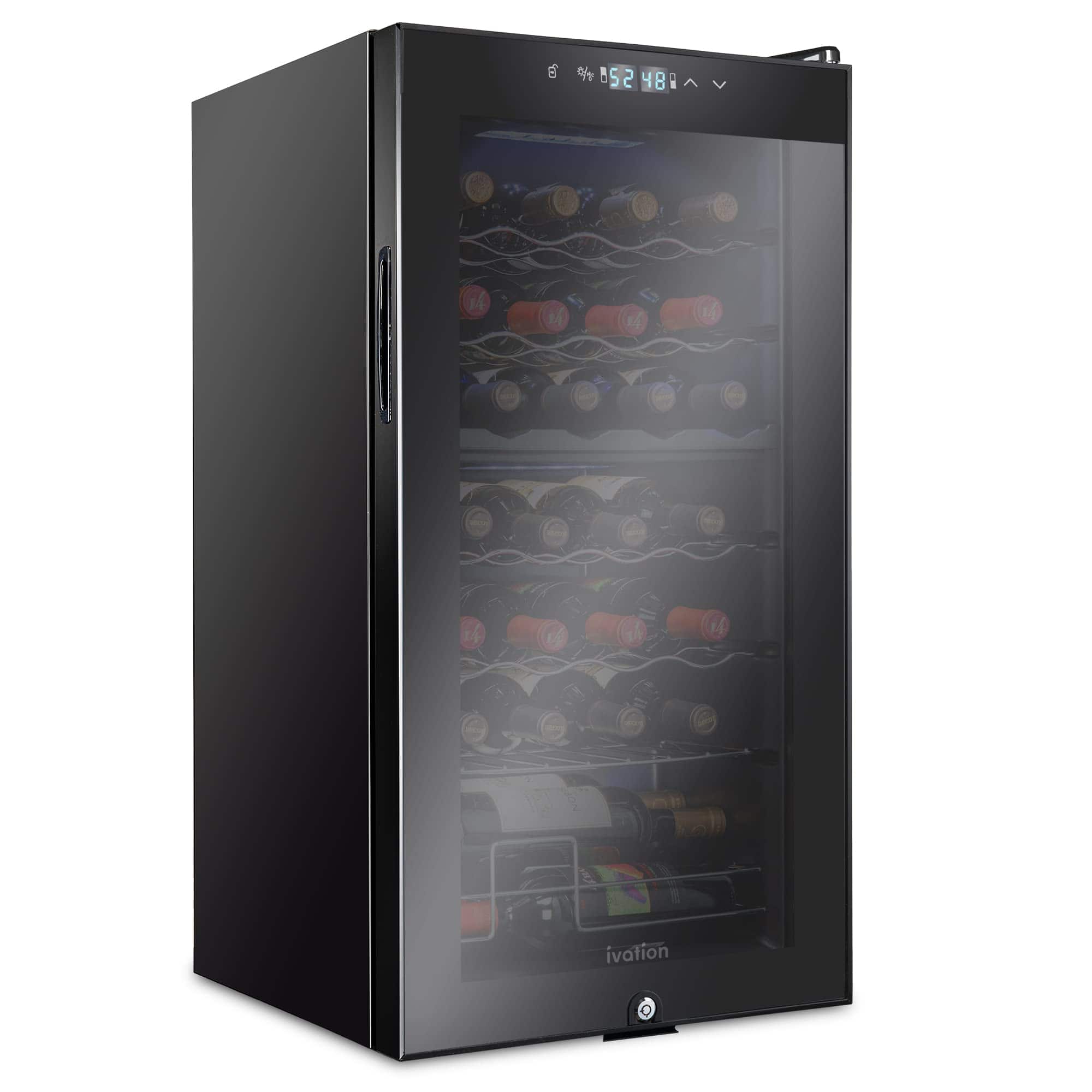 Ivation - 28 Bottle Freestanding Wine Refrigerator, Dual Zone Wine Fridge with Lock - Black