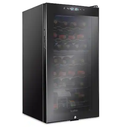 Front. Ivation - 28 Bottle Freestanding Wine Refrigerator, Dual Zone Wine Fridge with Lock - Black.