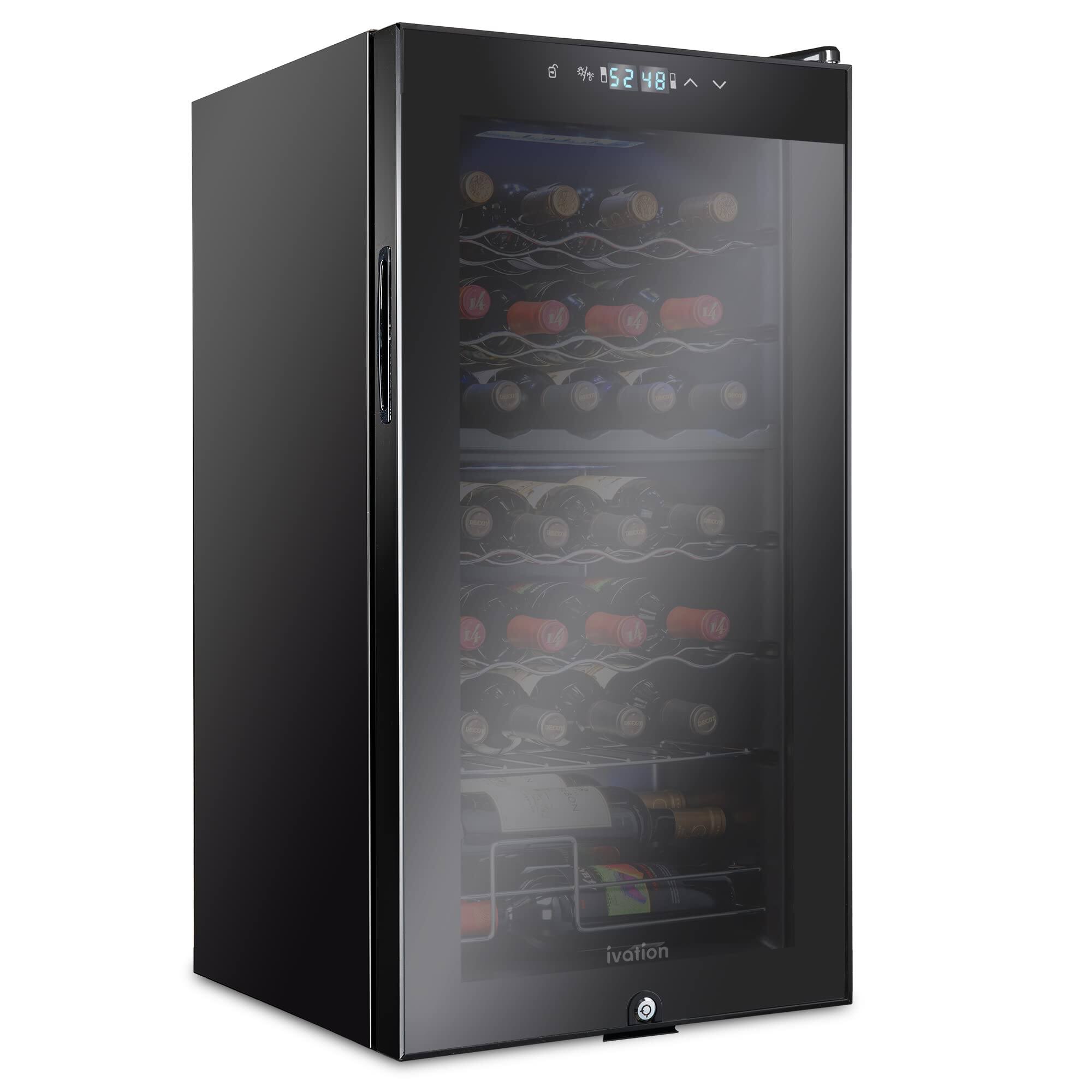 Ivation - 28 Bottle Freestanding Wine Refrigerator, Dual Zone Wine Fridge with Lock - Black