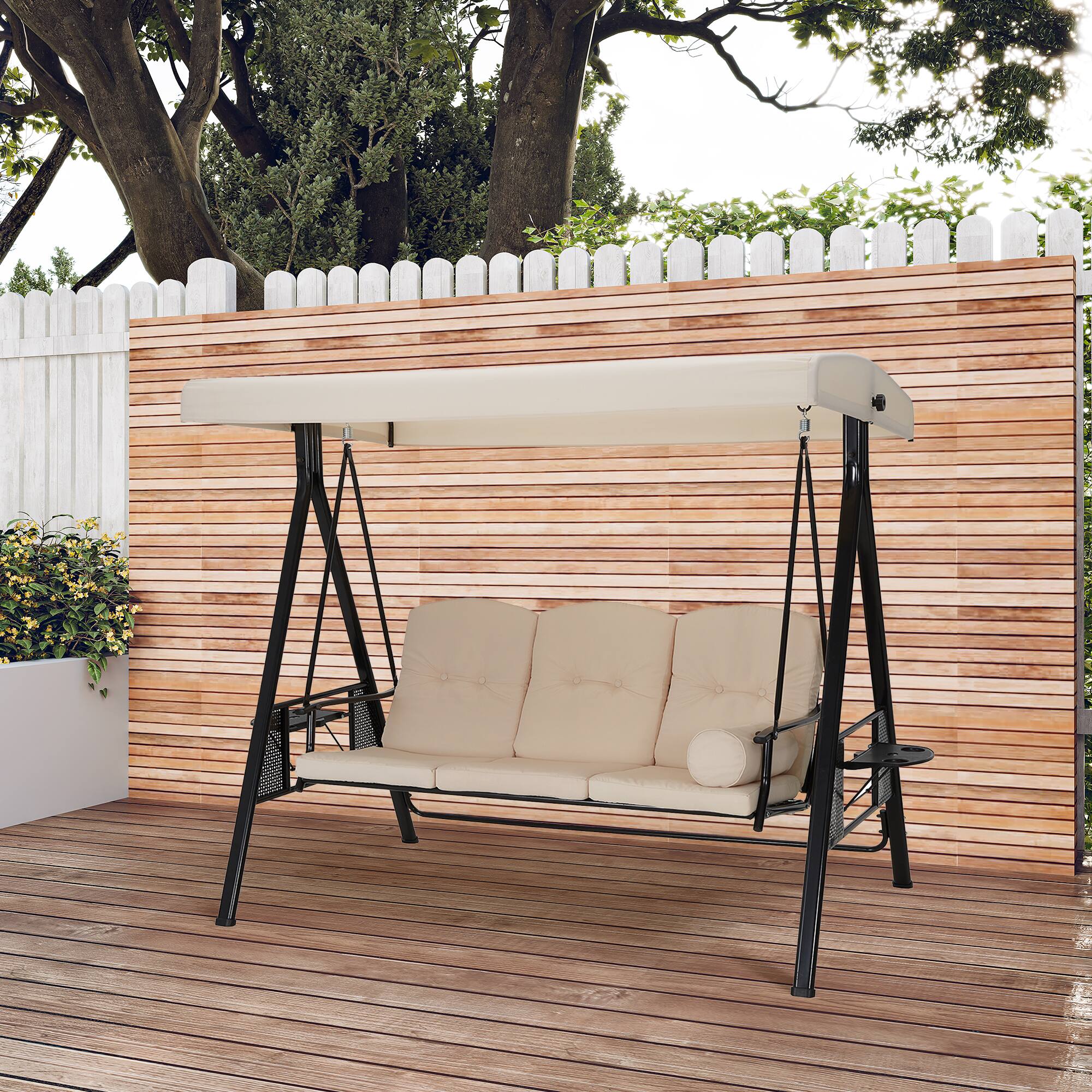 Left. Mondawe - 3 Seat Outdoor Porch Swing with Adjustable Canopy - Khaki.