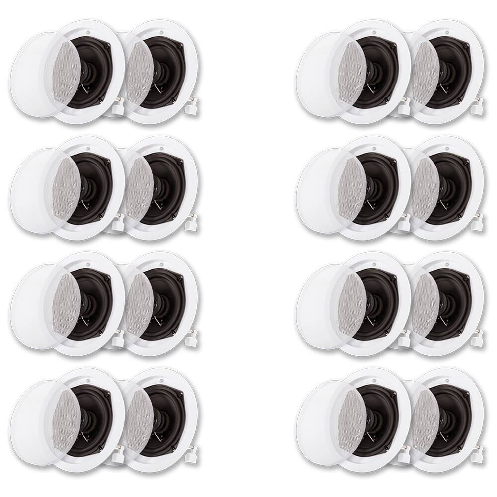 Front. Acoustic Audio by Goldwood - R191 in Ceiling/in Wall Speaker 8 Pair Pack 2 Way Home Theater Flush Mount - Paintable White.