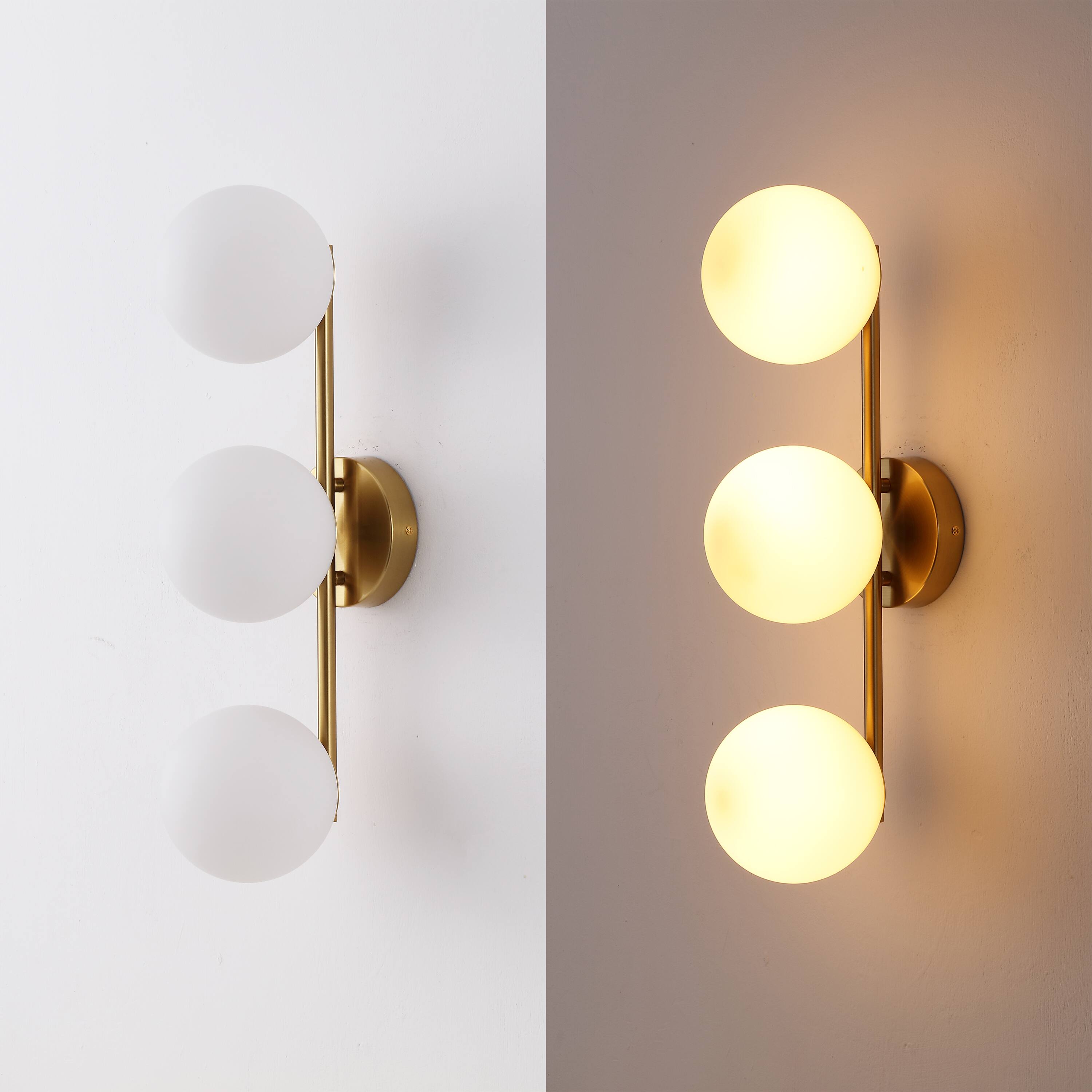 Alt View 6. Jonathan Y - Nash 23" Mid-Century Modern Brass Gold 3-Light Metal Vanity Light with White Glass Globe Shades Wall Sconce - Brass Gold.
