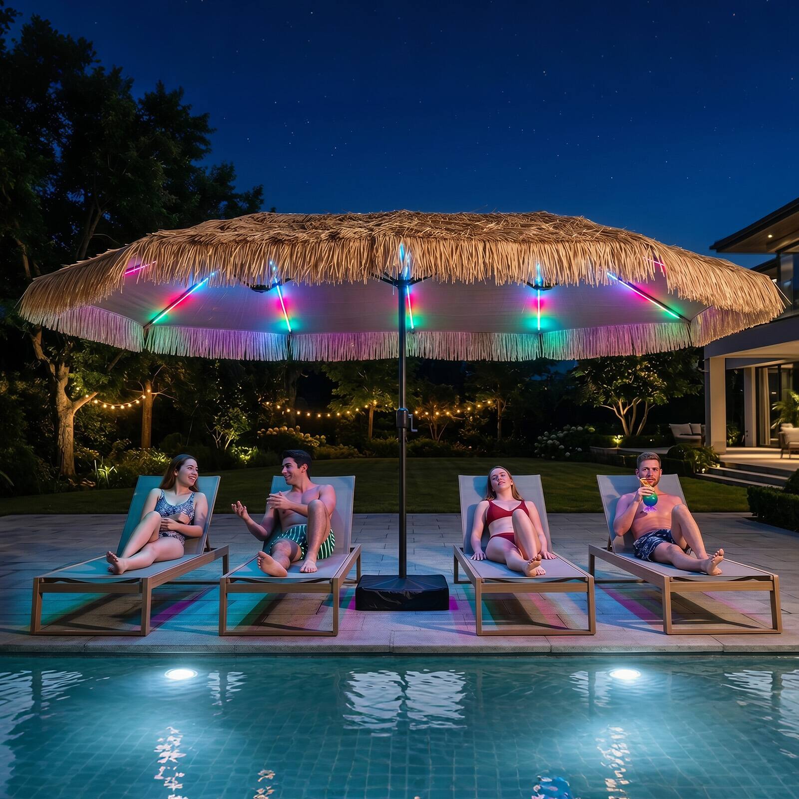 Alt View 1. Costway - Costway 15 x 9 FT Solar Double-sided Patio Umbrella with 144 Multi-colored Flowing Lights - Brown + Black.