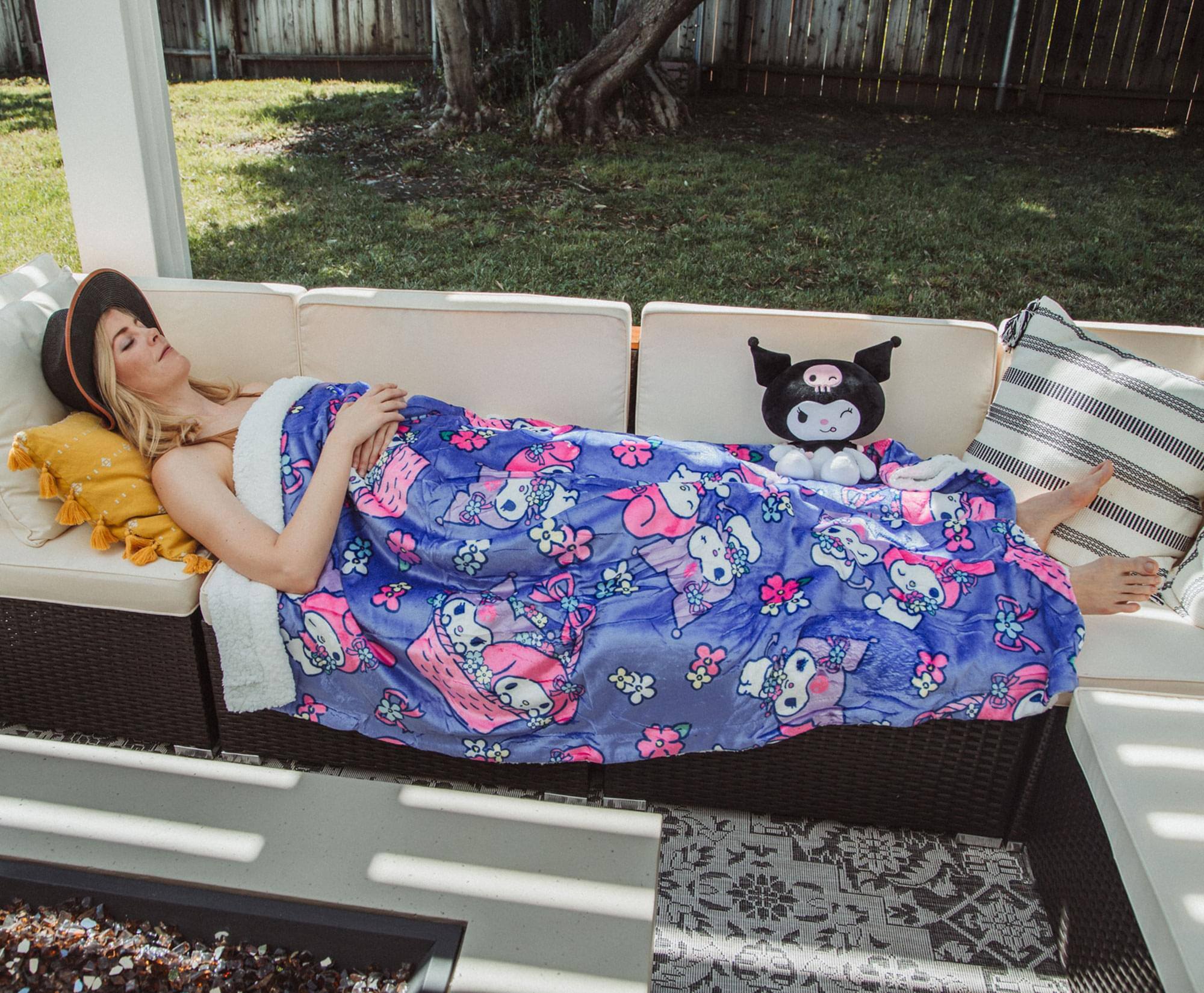 Alt View 4. The Northwest Group - Sanrio My Melody and Kuromi Flower Baskets Sherpa Throw Blanket | 50 x 60 Inches - Blue.