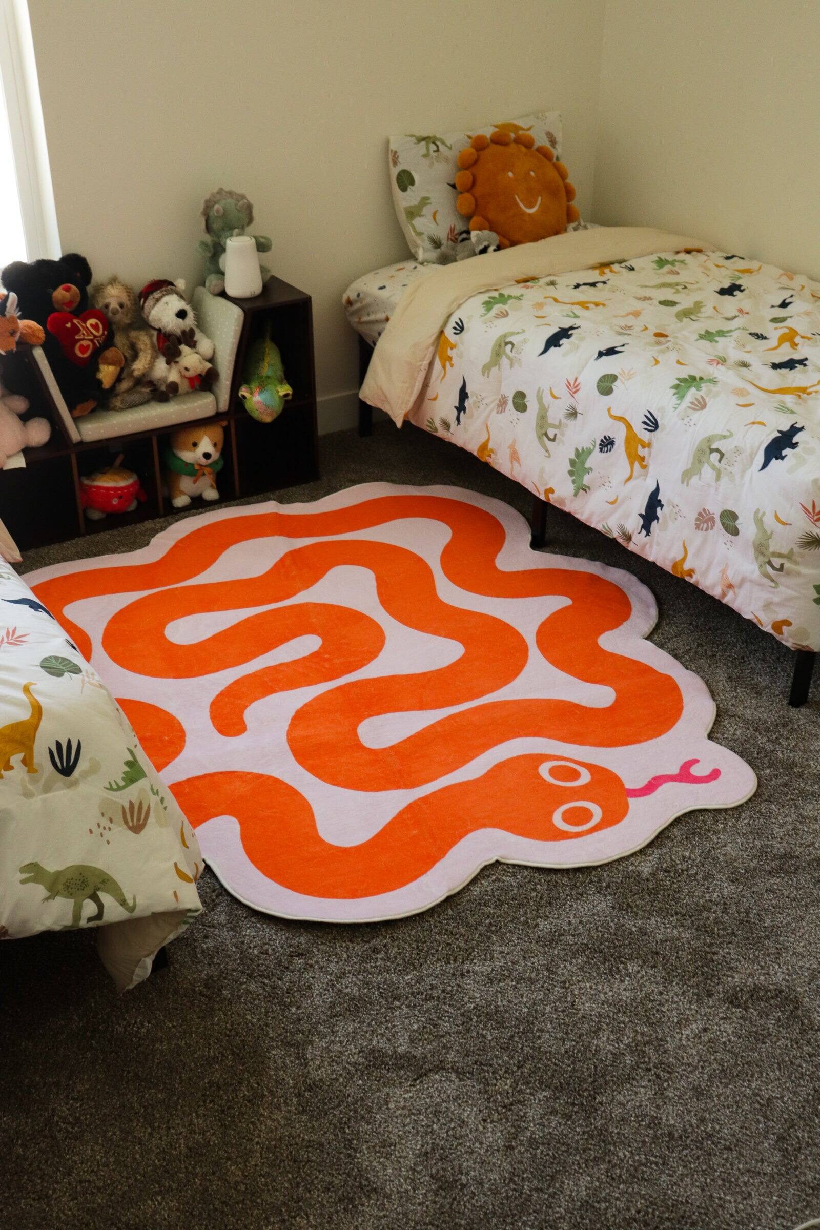 Left. Lanyspace - 6'x6' Area Rug, Washable Rugs, Non-Slip and Tear-Resistant Soft Carpet, Spiral Snake Design Rug (Orange) - Multicolor.