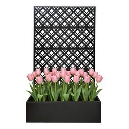 Loheer - Metal Raised Garden Bed with Trellis, 5.9 ft H Planter Box with Drainage for Patio Climbing Plants - Black