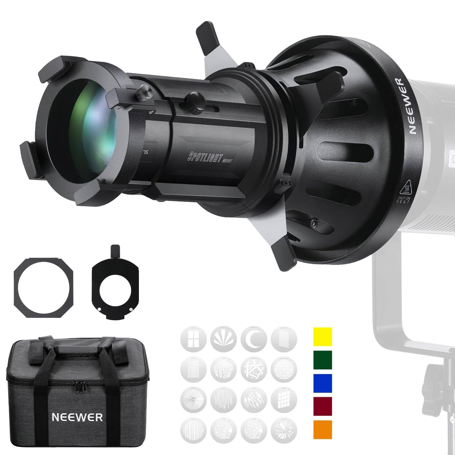 Neewer - Spotlight Snoot with 20° Lens, Adjustable Focus, Gobos & Gels, LS-39