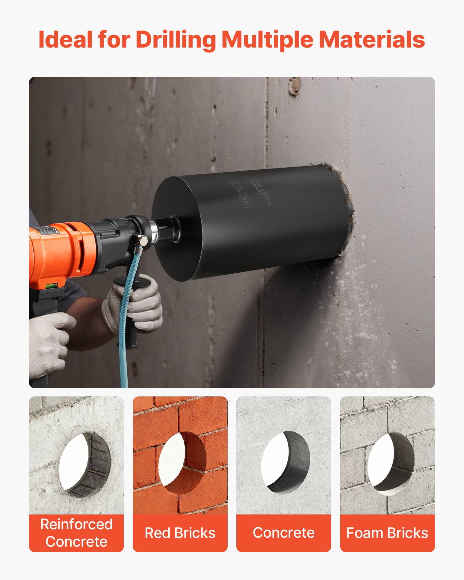 Ideal for Drilling Multiple Materials

- Reinforced Concrete
- Red Bricks
- Concrete
- Foam Bricks