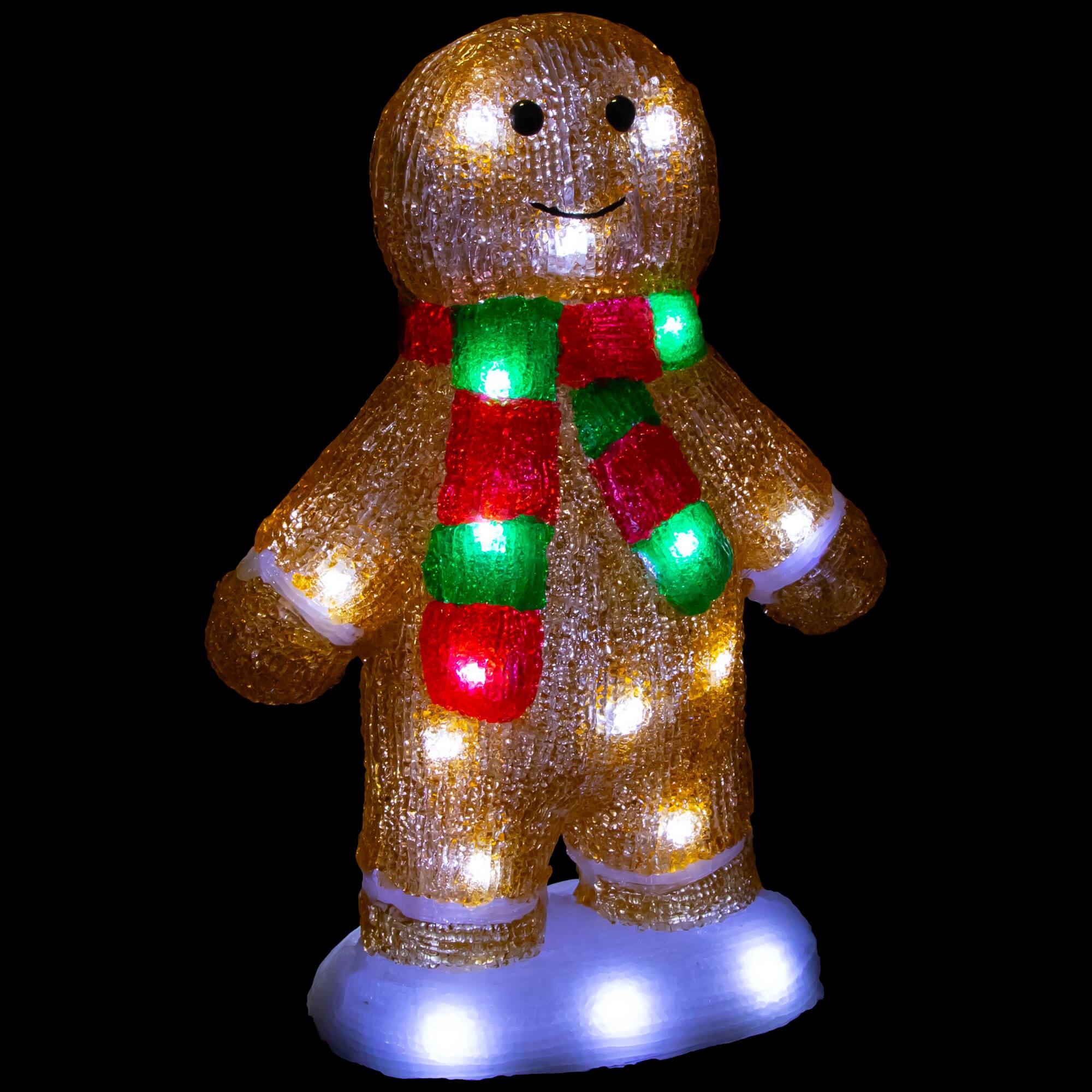 Alt View 6. Northlight - 14" LED Lighted Acrylic Gingerbread Man with Scarf Outdoor Christmas Decoration - Brown.