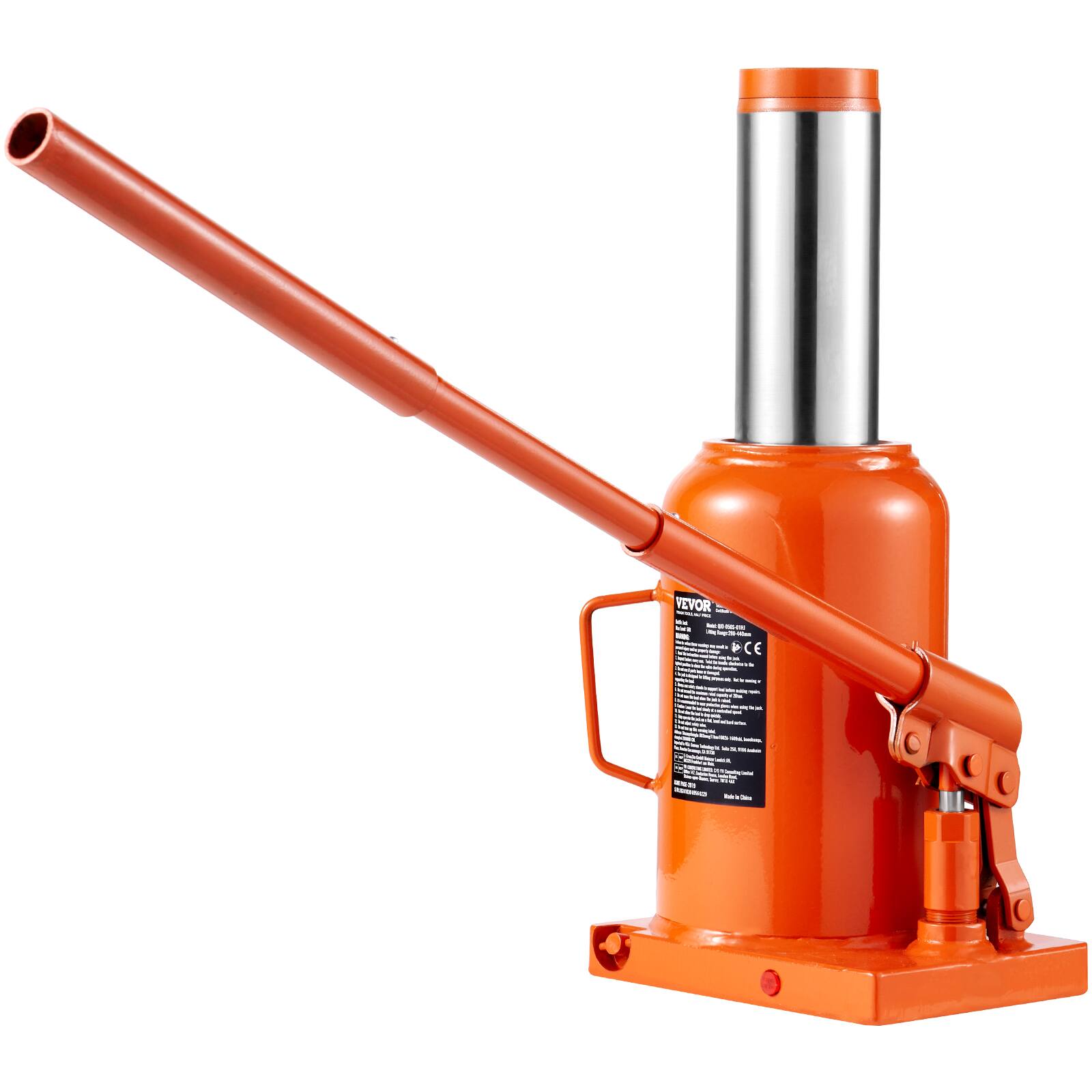 Alt View 5. VEVOR - Hydraulic Bottle Jack, 50 Ton/110231 lbs Welded Bottle Jack with 11''-17.32'' Lifting Range & 3-Section Long Handle - Orange.