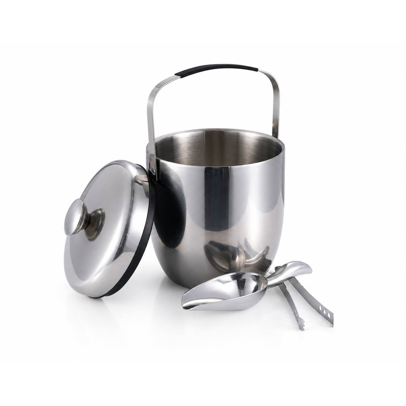 Alt View 2. Malletson - 3L Double-Wall Insulated Stainless Steel Ice Bucket with Lid & Tongs – 20-Hour Cold Retention - Sliver.