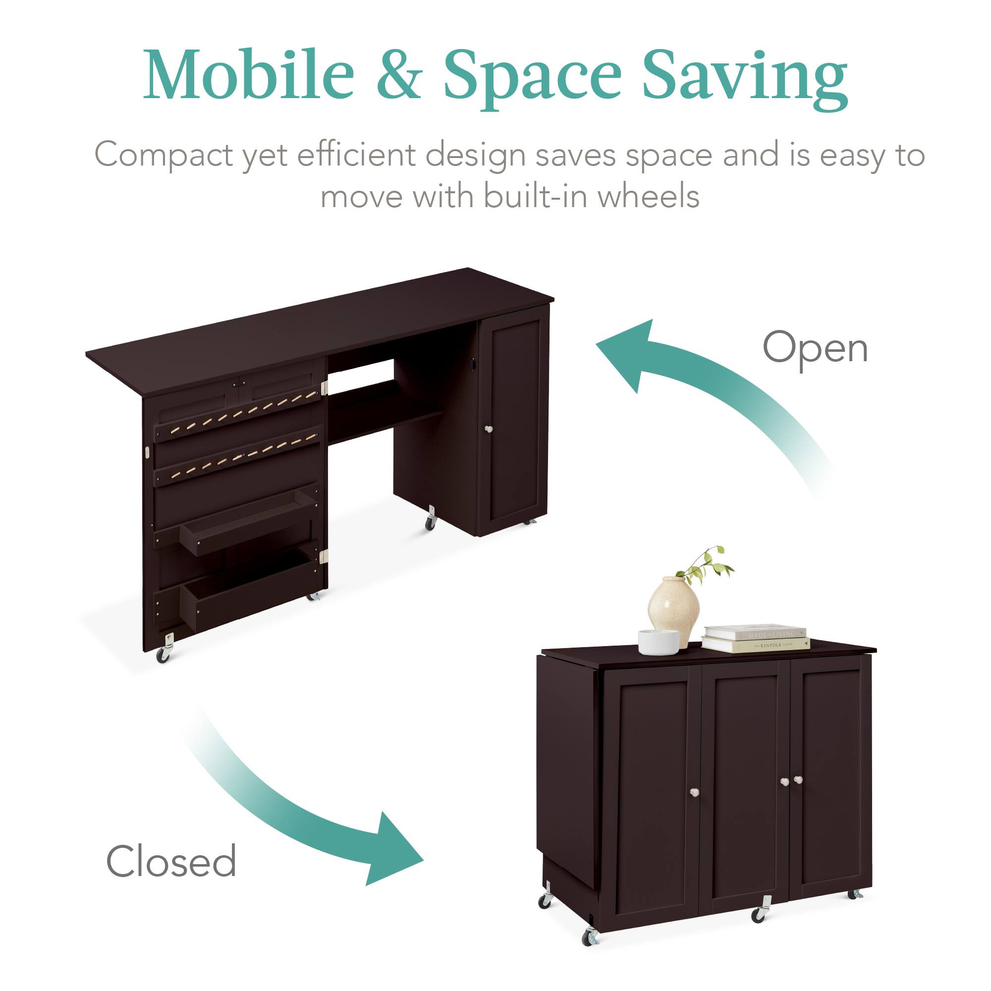 Mobile & Space Saving

Compact yet efficient design saves space and is easy to move with built-in wheels.

Open

Closed