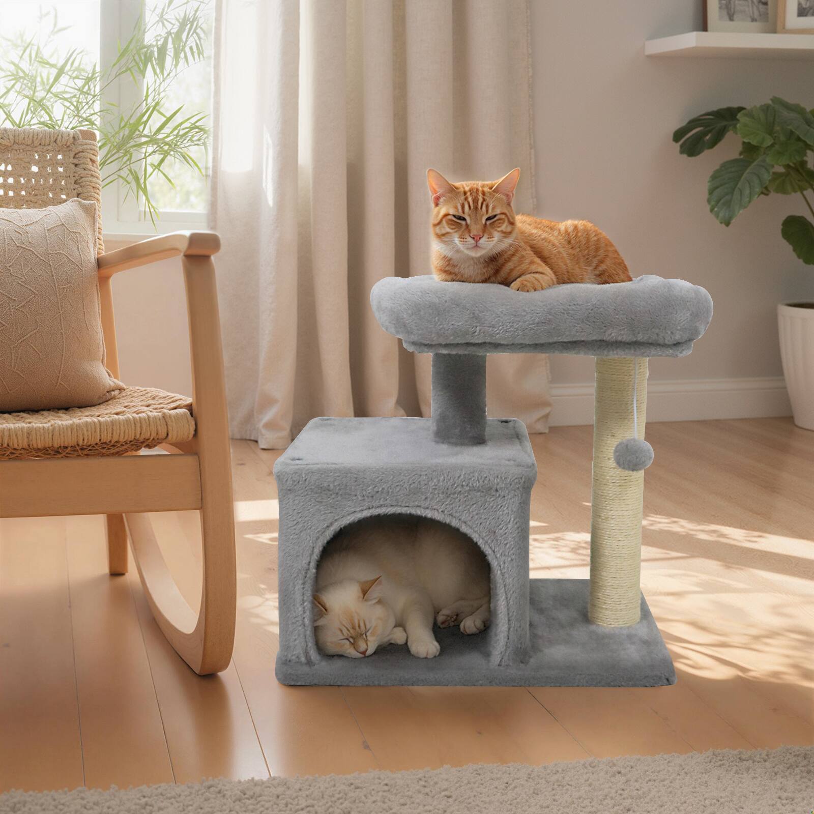 Alt View 1. Gymax - Gymax 19.5'' Small Cat Tree w/Large Padded Plush Perch Condo Sisal Scratching Posts Light Grye.