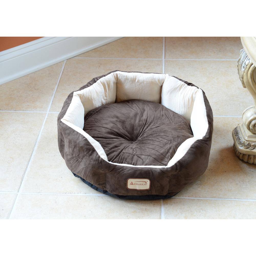 Back. Armarkat - Pet Bed With Polyfill In Beige and Mocha For Cats And Extra Small Dogs - Beige.