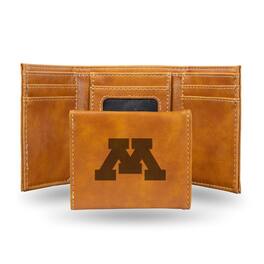 Rico Industries - Minnesota Golden Gophers Laser Engraved Brown Synthetic Leather Trifold Wallet - Multi