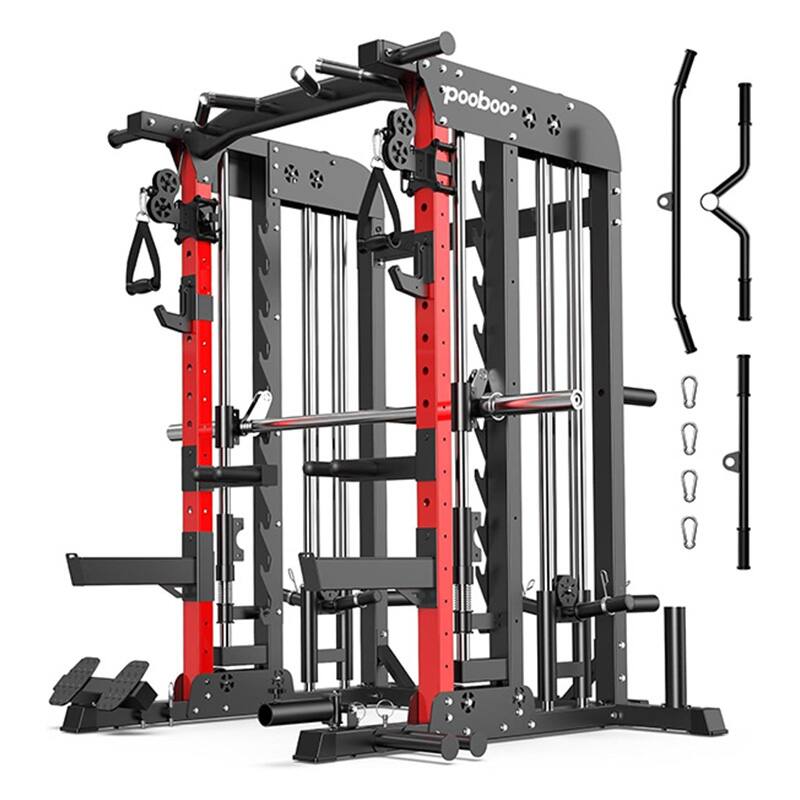 Front. Pooboo - Multi-Function Power Tower with Squat Rack, Home Power Cage With Dual Pulley Cross-Training System - Black.
