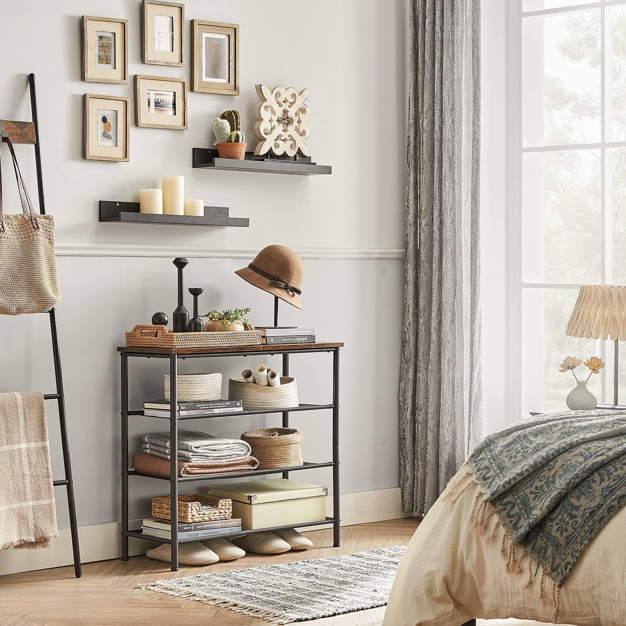 Alt View 3. ThinkLink Electronic - Shoe Rack 4-tier Storage Organizer For Entryway And Closet Holds 9-12 Pairs Of Shoes 3 Fabric Shelves Steel - Natural Beige + Pearl White 5 Tiers (29.5"W).