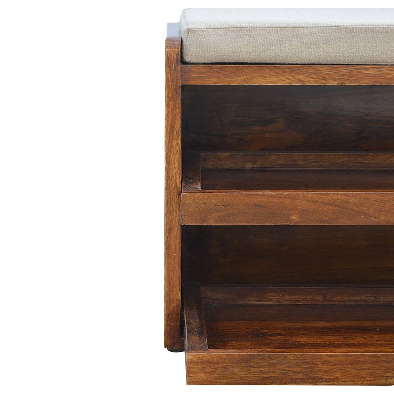 Alt View 2. Artisan Furniture - Artisan Furniture Solid Wood Mud Linen Pull out Shoe Bench, Upholstered, 2 Shelves, Brown & White - Brown & White.