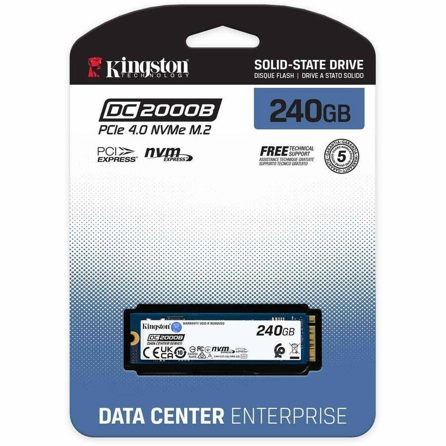 Kingston Technology  
SOLID-STATE DRIVE  
DISQUE FLASH | DRIVE A STATO SOLIDO  
DC2000B  
PCIe 4.0 NVMe M.2  
240GB  

FREE TECHNICAL SUPPORT  
ASSISTANCE TECHNIQUE GRATUITE  
SUPPORTO TECNICO GRATUITO  

DATA CENTER ENTERPRISE  

PCIe NVMe  
5 YEARS WARRANTY  
WARRANTY VOID IF REMOVED