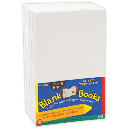 5.5" x 8.5" Mighty Bright Acid-Free 32 Pages Per Book
Blank Books
Fill the pages with your imagination!
Write a book, start a journal, make a scrapbook, create something new today!
Hygloss Products, Inc.
Wallington, NJ 07057
www.hygloss.com