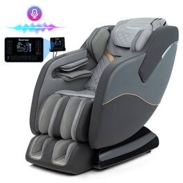 Costway - SL Track Zero Gravity Massage Recliner with Thai Stretch Foot Rollers Voice Control - Gray