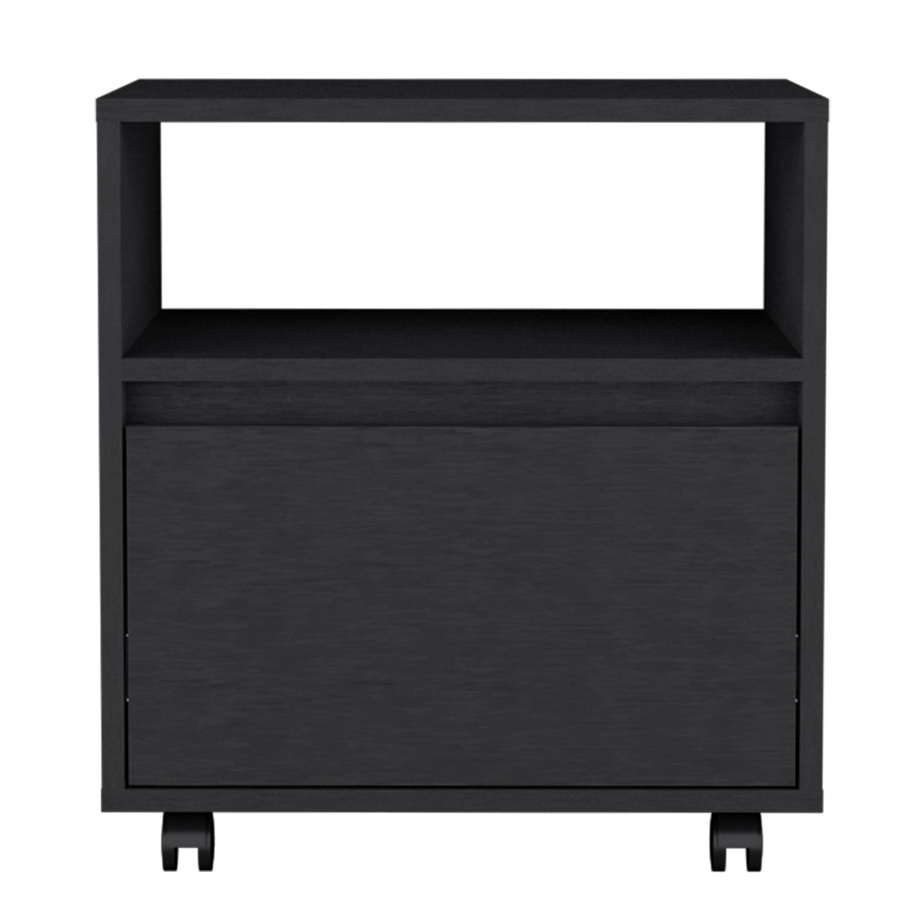 Angle. Tiramisubest - Modern Nightstand with Drawer and Casters, Black, Space-Saving Design - White.