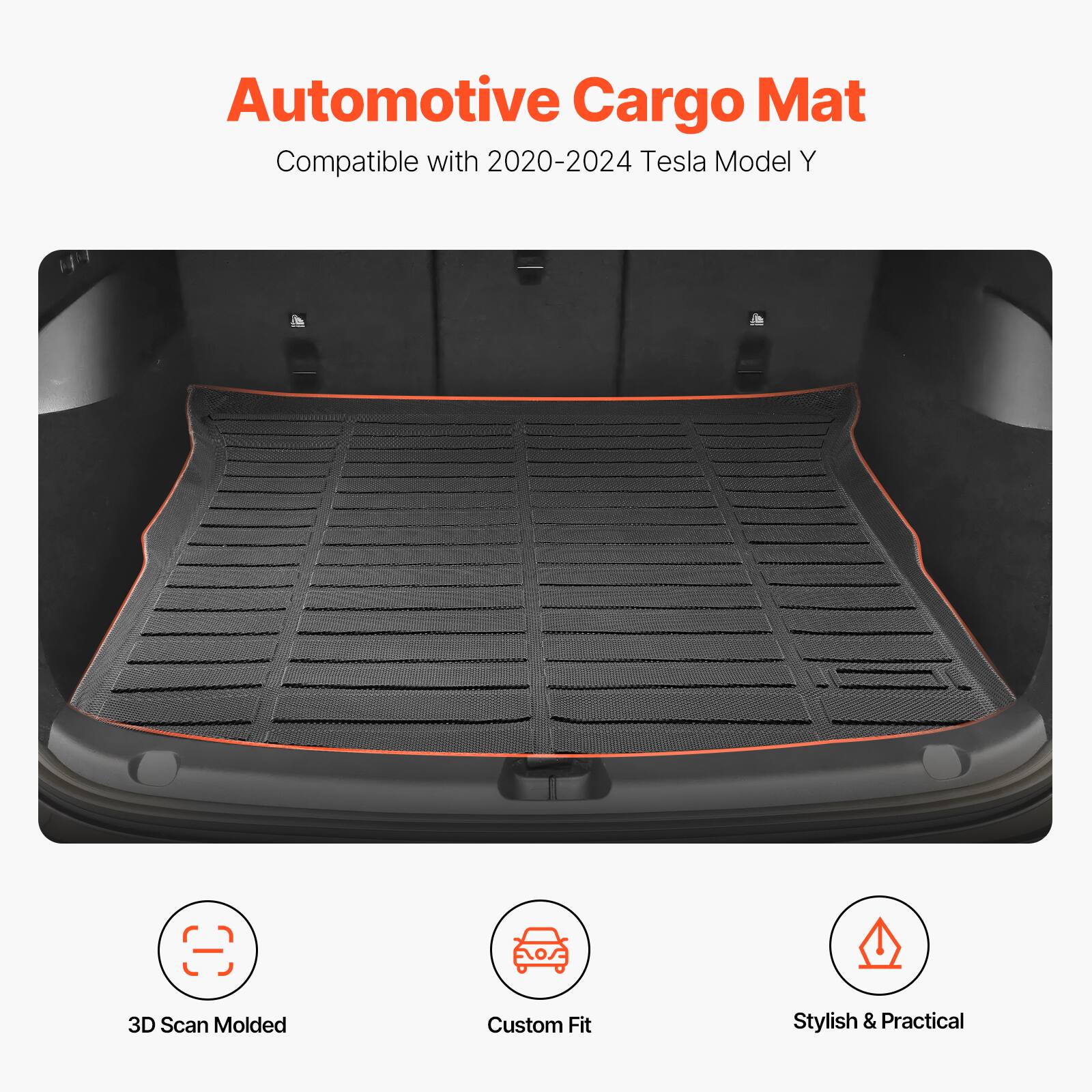 Automotive Cargo Mat  
Compatible with 2020-2024 Tesla Model Y  

3D Scan Molded  
Custom Fit  
Stylish & Practical