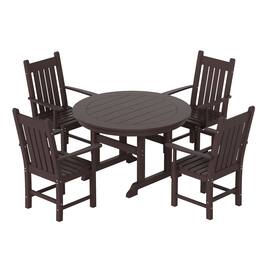 WestinTrends - Malibu 5 Piece Outdoor Patio Dining Set Outdoor Round Table and Armchair Set - Dark Brown