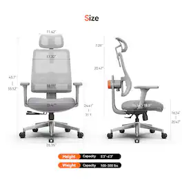 Newtral - Ergonomic Chair With Adaptive Lumbar Support, Auto-Follow Mesh Backrest, 3D Armrests & Height Adjustable Backrest - Gray