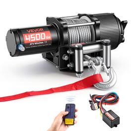VEVOR - 4500 lbs Electric Winch, 12V DC ATV/UTV Winch with Φ0.24 in x 39.4 ft Steel Wire Rope, Wireless & Wired Remote Control - Black