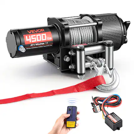 VEVOR 4500 lbs ATV Winches
2.7hp Power
12V DC
Cable spec: 6.02 x 25mm (33 Shitron)
Power: 12V DC 2.2A
CE