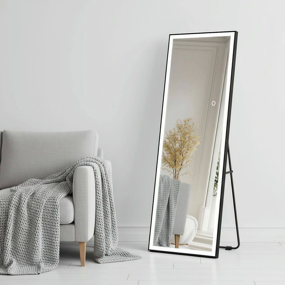 Alt View 5. Kadyn - 65x22 Inch Tall Rectangle LED Wall Mirror with Black Metal Frame - Black.