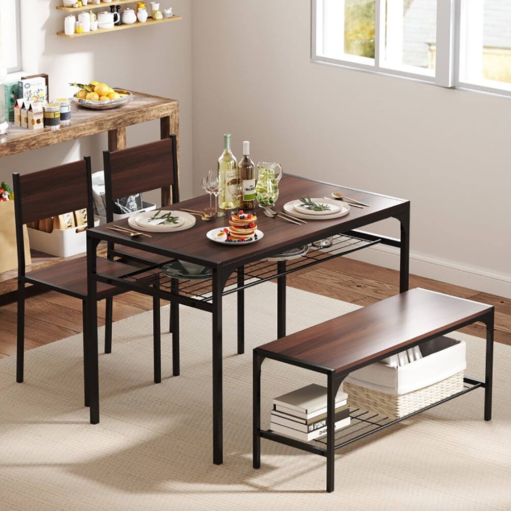 Pefilos Industrial Style Rectangular Kitchen Table with Bench and ...