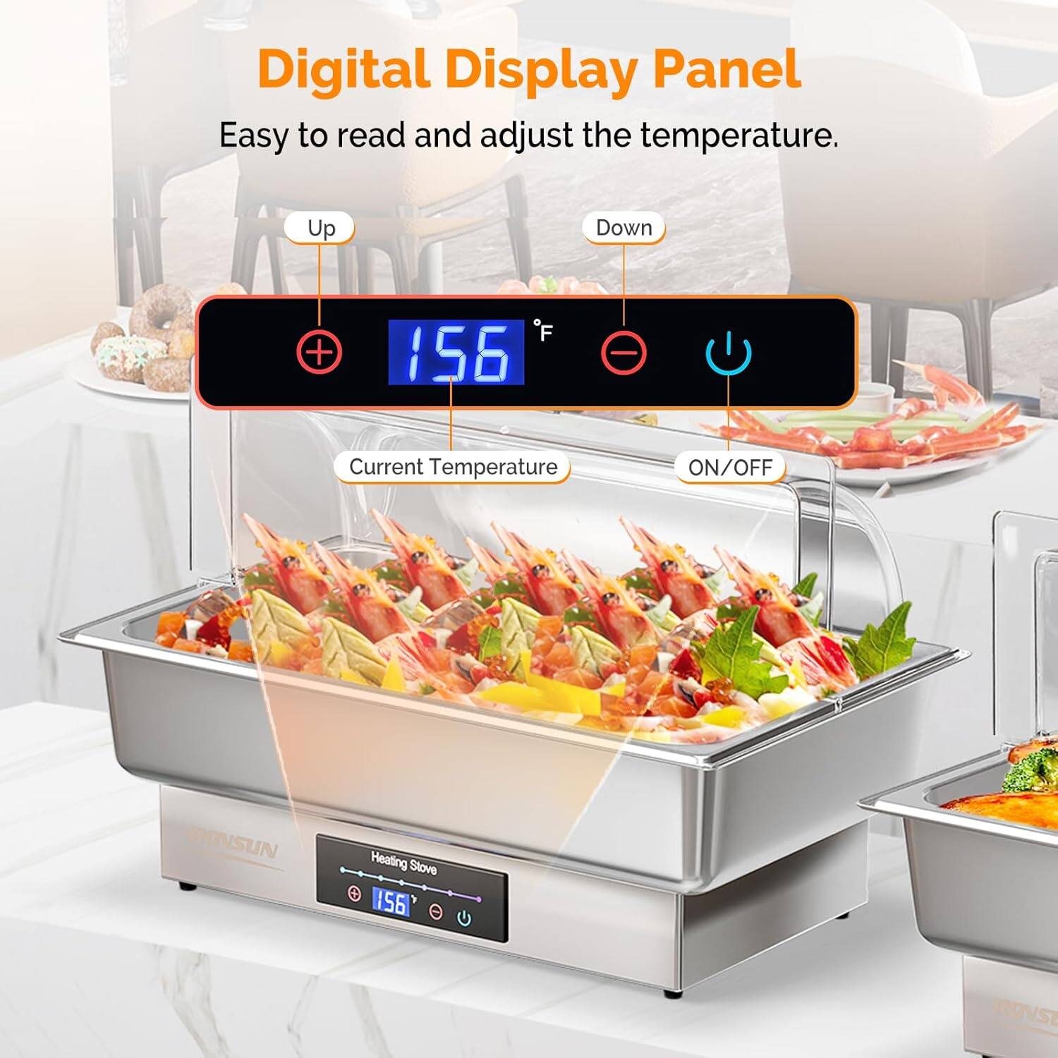 Digital Display Panel  
Easy to read and adjust the temperature.  
Up Down + F 156  
Current Temperature ON/OFF  
RONSUN Heating Stove 156 ROVS