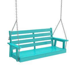 FODINGHILL - 51" All Weather HDPE Porch Swing, Waterproof Outdoor Patio Bench Swing with 4 Stainless Steel Chains - Aqua