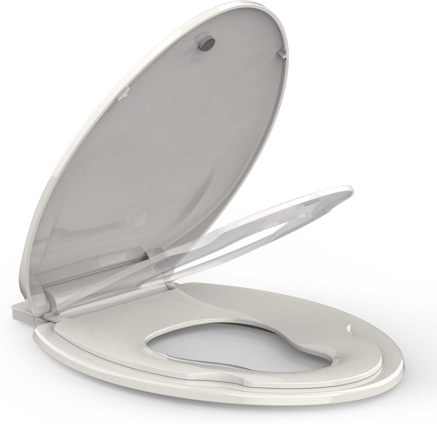 Jojoka - 19inch Biscuit Elongated Toilet Seat with Built-in Toddler, Slow Close, Child & Adult, Potty Training, Bottom Fixing - Off-white