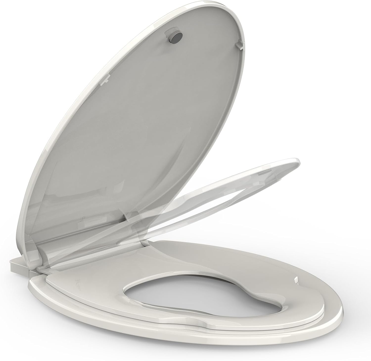 Front. Jojoka - 19inch Biscuit Elongated Toilet Seat with Built-in Toddler, Slow Close, Child & Adult, Potty Training, Bottom Fixing - Off-white.