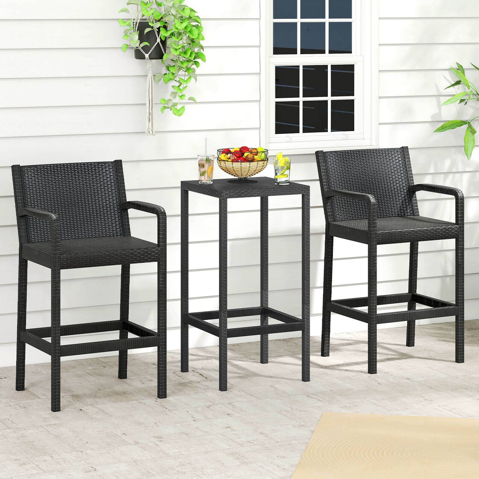 Alt View 8. Costway - Costway 3 Pieces Patio Bar Set with 2 Stools & 1 Bar Table Curved Backrest Armrests - Black.