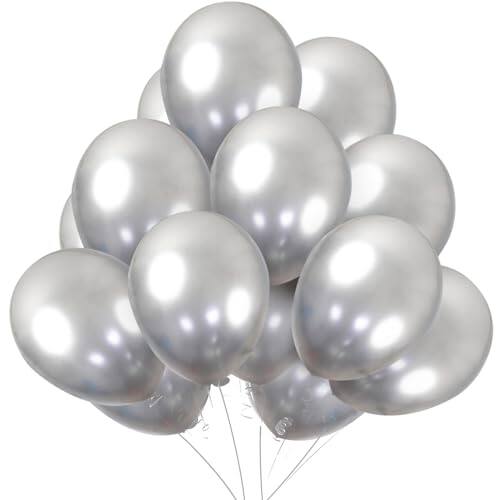 Front. Vulpecula Spade - Silver Metallic Chrome Latex Balloons - 50 Pack 12 inch Round Helium Balloons for Birthday Wedding Graduation Baby - Silver.