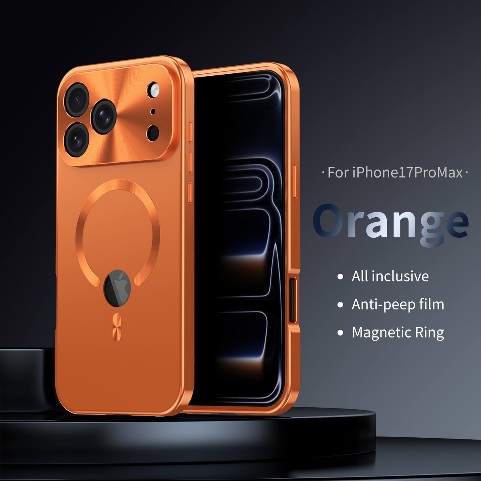For iPhone17ProMax Orange All inclusive
- Anti-peep film
- Magnetic Ring