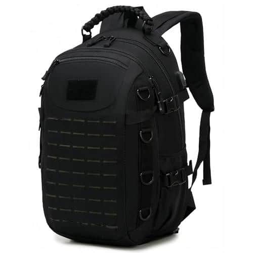 Live At Space - Heavy duty zipper backpack Outdoor Backpack Nylon canvas Knapsack hiking camping travel Backpack 3 day backpack water - Black