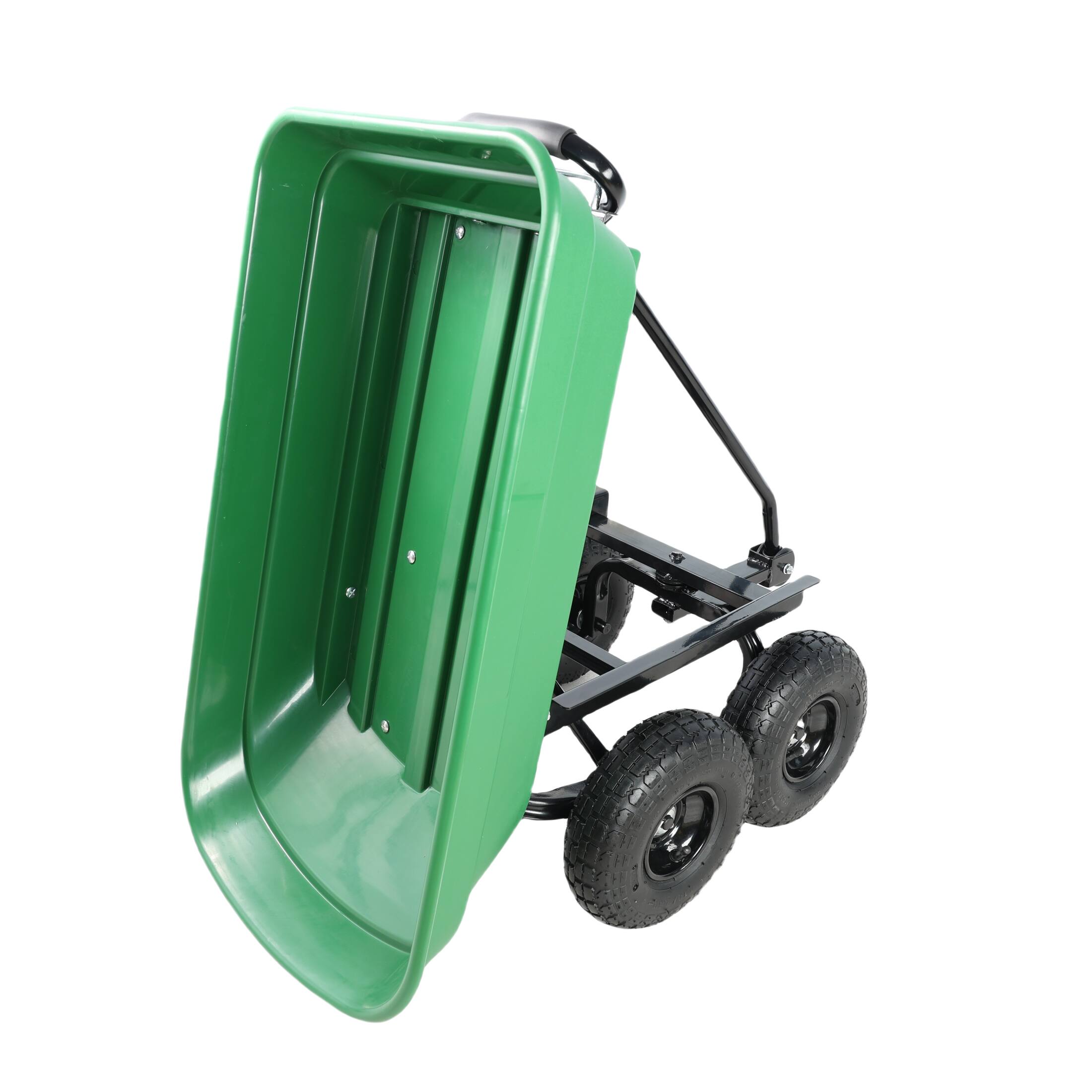 Alt View 2. COWLOWN - Foldable 300 lb Poly Garden Dump Cart Steel Frame 10in Tire 55L Green - Green.