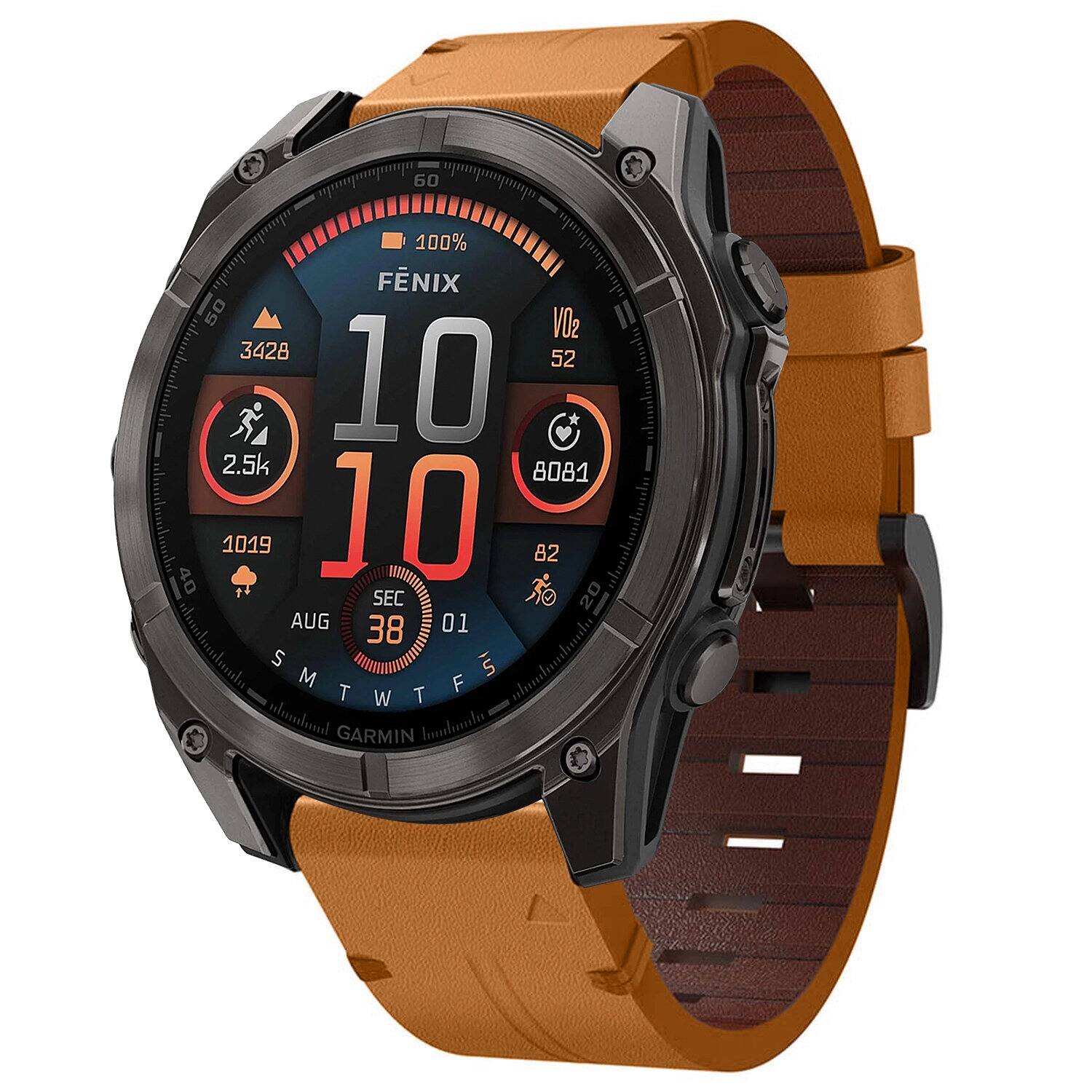 StrapsCo - Italian Leather Strap QuickFit 26 Watch Band For Garmin Fenix 8 & 8 Pro – 51mm (Extra Short) - Whiskey