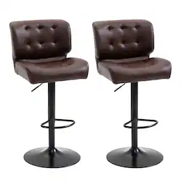 Homcom - Bar Height Bar Stools Set of 2 with Adjustable Seat, Adjustable Swivel Barstools with Thick Padded Cushion - Brown
