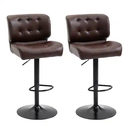 Front. Homcom - Bar Height Bar Stools Set of 2 with Adjustable Seat, Adjustable Swivel Barstools with Thick Padded Cushion - Brown.