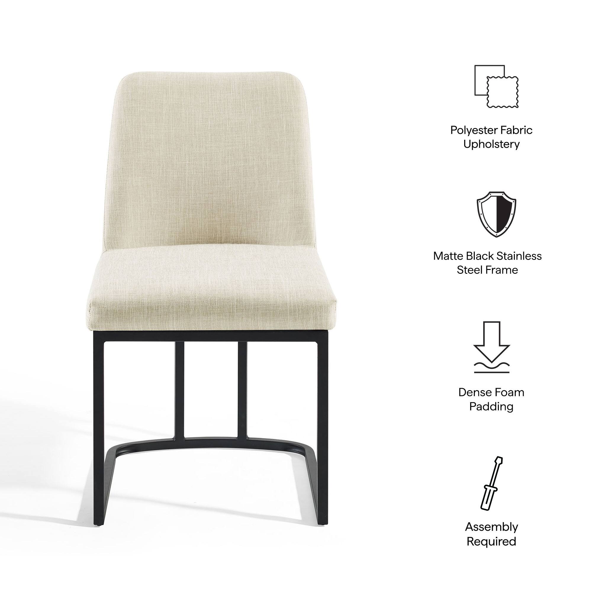 - Polyester Fabric Upholstery
- Matte Black Stainless Steel Frame
- Dense Foam Padding
- Assembly Required