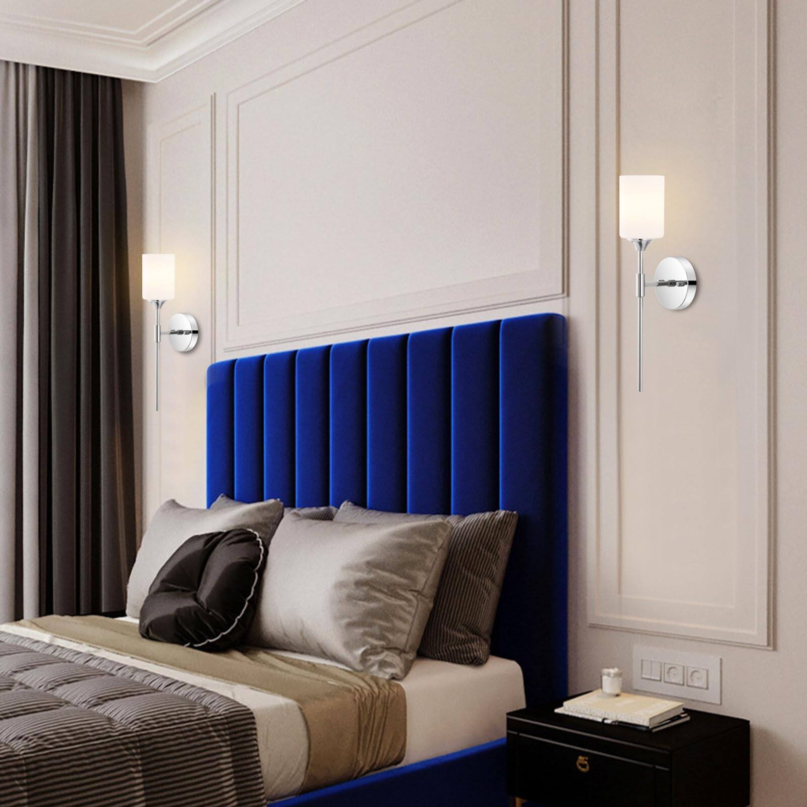 Alt View 4. Earthley Blooms - Modern Wall Sconce Set Of Cylinder Glass Shades Mid Century Bathroom Vanity Light Fixtures Industrial Lamp - Black.