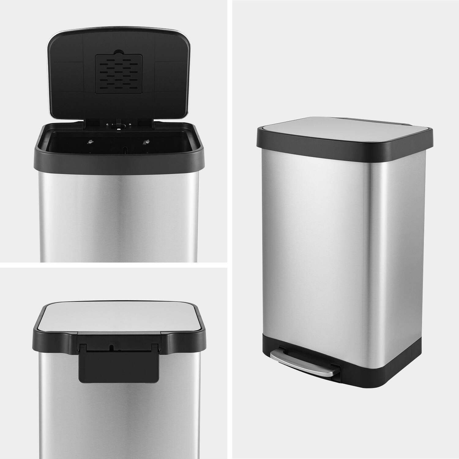 Alt View 3. Innovaze - 14.5 Gal./55 Liter Rectangular Step-On Stainless Steel Trash Can for Kitchen - Sliver.