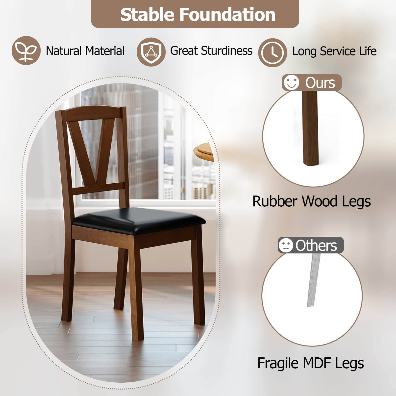 Stable Foundation
Natural Material
Great Sturdiness
Long Service Life
Ours
Rubber Wood Legs
Others
Fragile MDF Legs