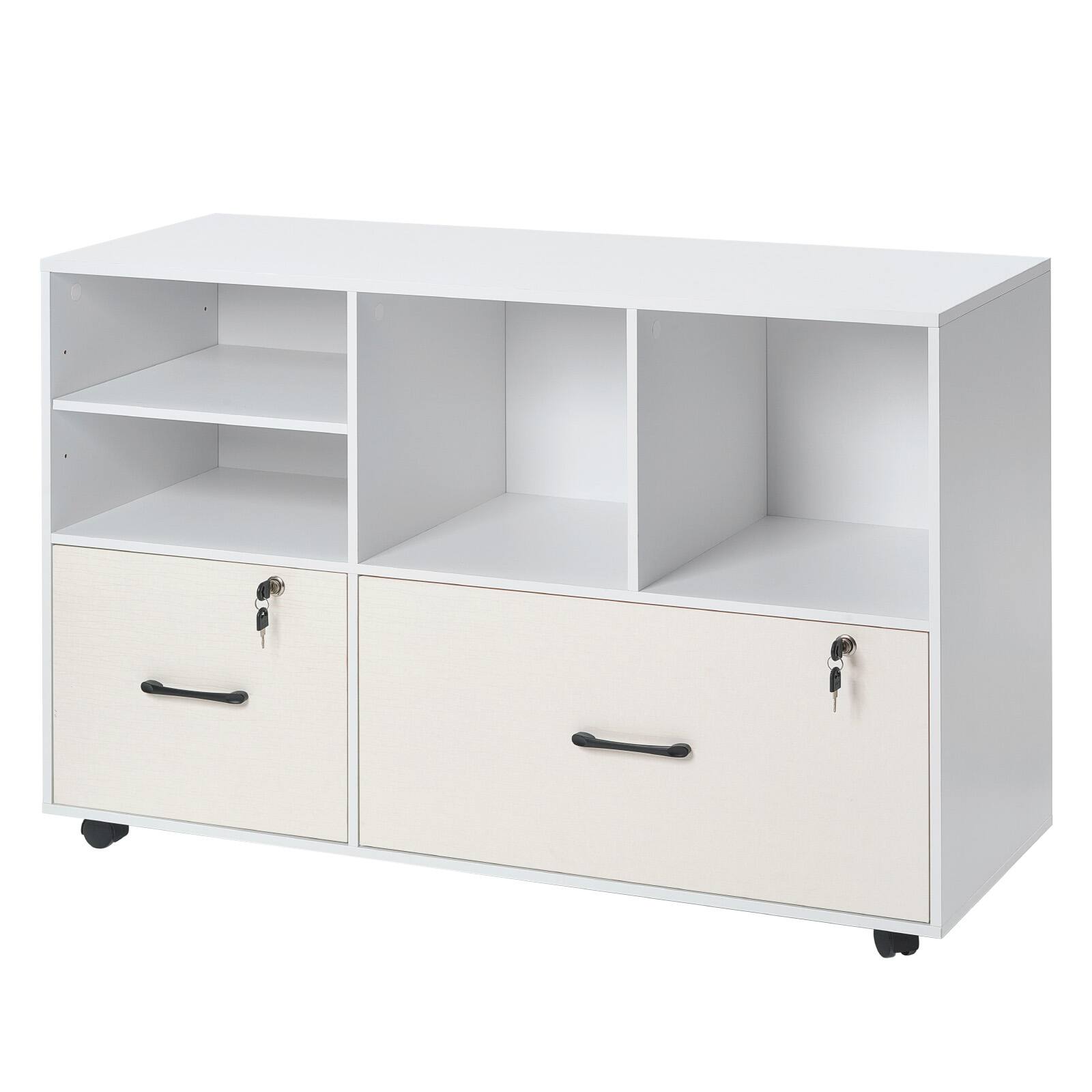 Alt View 5. VEVOR - 2 Drawer Wooden File Cabinet, Mobile Filing Cabinet with Open Shelves, Lockable Lateral Rolling File Storage - White.